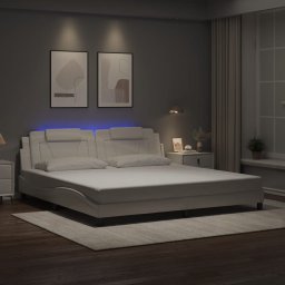 Cadru de pat cu lumini LED, alb, 200x200 cm, piele ecologica GartenMobel Dekor
