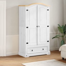 Sifonier „Corona”, alb, 102x52x186 cm, lemn masiv de pin GartenMobel Dekor