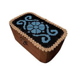 Cufar maro din lemn decorat cu etamina - 9x15 cm