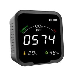 Senzor de monitorizare calitatea aerului, CO2, umiditate, temperatura, detector fum, compatibil Tuya, Negru Smartwiz