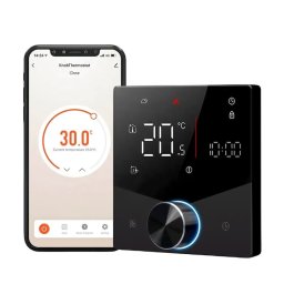 Termostat Inteligent de ambient, Centrala Boiler Electric cu Rotita, Negru, WIFI, Control prin Aplicatia Tuya, Wireless, Prindere in Doza de Perete, Control Vocal Google Home, Alexa, Negru SmartWiz