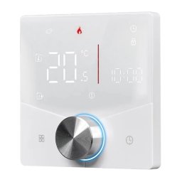 Termostat Inteligent de ambient, Pardoseala Boiler Electric cu Rotita, Wi-FI, Control prin Aplicatia Tuya, Wireless, Prindere in Doza de Perete, Control Vocal Google Home, Alexa, Alb SmartWiz