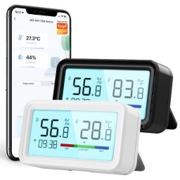 Senzor Mini de temperatura umiditate, Display, Mod Noapte, Alerta Mobil, TypeC, WiFi 2.4G, Compatibil cu Tuya SmartLife Alexa Echo Google Assistant, Alb SmartWiz