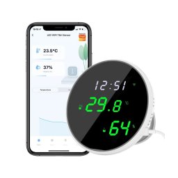 Senzor de umiditate si temperatura, Tuya wi-fi Smart Life Alexa Google Home Wifi, Ecran oglinda LED, Hygrometeru, Termometru Smartwiz
