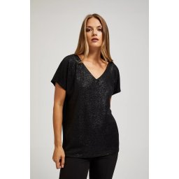 Marisse Elegant V-Neck Blouse Made Of Shiny Black Fabric