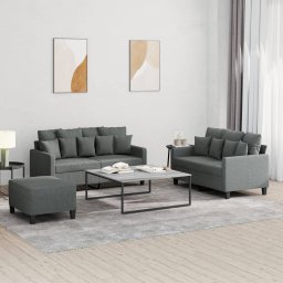 Set de canapele cu perne, 3 piese, gri închis, textil GartenMobel Dekor