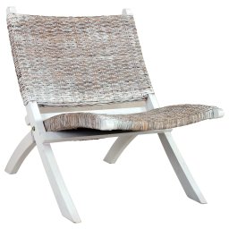 Scaun relaxare, alb & natural, ratan kubu & lemn masiv de mahon GartenMobel Dekor