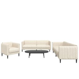 Set de canapele, 3 piese, crem, material GartenMobel Dekor