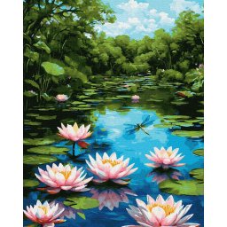 Set pictura pe numere, cu sasiu, Vis de lotus pe apa, 40x50 cm