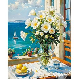 Set pictura pe numere, cu sasiu, Vedere la mare, 40x50 cm