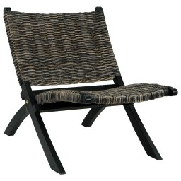 Scaun relaxare negru & natural ratan kubu & lemn masiv de mahon GartenMobel Dekor