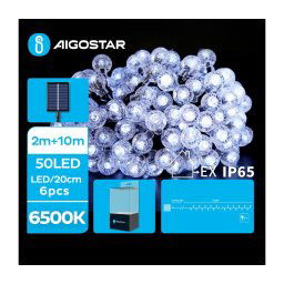 Instalație LED solară decorativă Aigostar 50xLED/8 funcții 12m IP65 alb rece