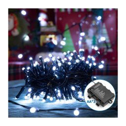 Instalație LED de Crăciun de exterior Aigostar 300xLED/8 funcții 3xAA 15,3m IP44 alb rece