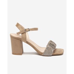 Resti Light brown women's sandals on a post with Trieste cubic zirconias - Footwear