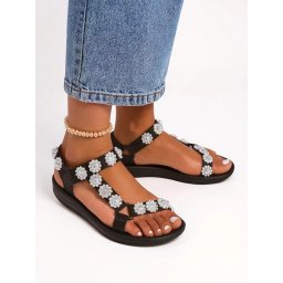 Resti Perseida women's black platform sandals with pearls