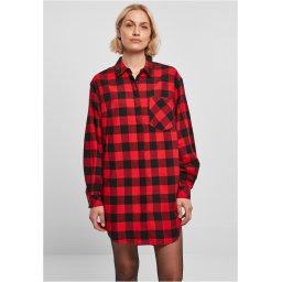 Women's Oversized Flannel Shirt Dress Black/Red