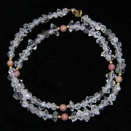 Colier din Diamant Herkimer si Rodonit Rotund cu Gold Filled - Inchizator Gold Filled