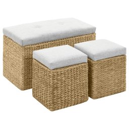 Banca cu 2 taburete, iarba de mare, gri GartenMobel Dekor