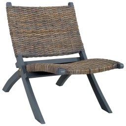 Scaun relaxare, gri & natural, ratan kubu & lemn masiv de mahon GartenMobel Dekor