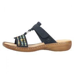 Papuci dama, albastru inchis, din piele ecologica, cu talpa joasa, antistres, Rieker 60867-14-Albastru-Inchis (Marime: 36)
