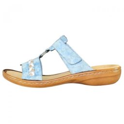 Papuci dama, albastru deschis, comozi, din piele ecologica, cu talpa joasa, antistres, Rieker 60888-12-Albastru-Deschis (Marime: 38)