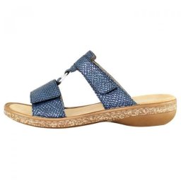 Papuci dama, albastru, din piele ecologica, cu talpa joasa, antistres, Rieker 628P9-14-Albastru (Marime: 40)