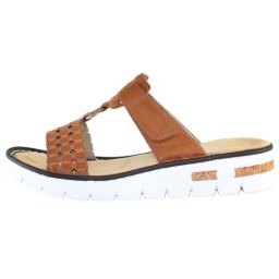Papuci dama, maro, casual, din piele ecologica, cu talpa joasa, antistres, Rieker 610K7-22-Maro (Marime: 40)