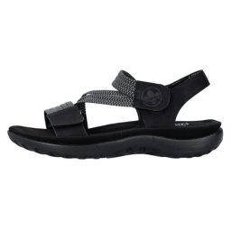 Sandale dama, negru, casual, din piele ecologica, cu talpa joasa si inchidere velcro, Rieker 64870-00-Negru (Marime: 40)