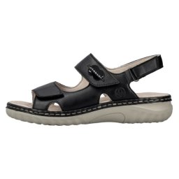Sandale dama, negru, casual, din piele naturala, cu talpa joasa si inchidere velcro, Rieker 60462-00-Negru (Marime: 39)