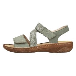 Sandale dama, verde, casual, din piele ecologica, cu talpa joasa si inchidere velcro, Rieker V2862-52-Verde (Marime: 40)