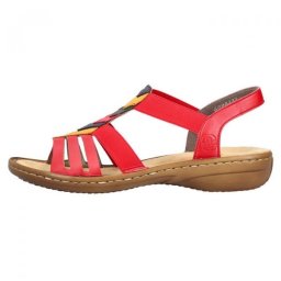 Sandale dama, rosu, casual, din piele ecologica, cu talpa joasa si benzi elastice, Rieker 60804-33-Rosu (Marime: 40)