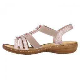 Sandale dama, roz, casual, din material sintetic, cu talpa joasa si benzi elastice, Rieker 60818-31-Roz (Marime: 36)