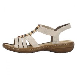 Sandale dama, bej, casual, din piele ecologica, cu talpa joasa si benzi elastice, Rieker 60851-62-Bej (Marime: 41)