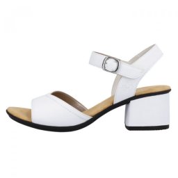 Sandale dama, alb, casual, din piele naturala, cu toc mediu, Rieker 64650-80-Alb (Marime: 40)
