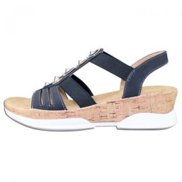 Sandale dama, albastru inchis, casual, din piele ecologica, cu talpa joasa si aplicatii cu margele, Rieker V7771-14-Albastru-Inchis (Marime: 38)