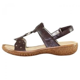 Sandale dama, maro, casual, din piele ecologica, cu talpa joasa, antistres, Rieker V69T7-25-Maro (Marime: 37)
