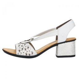 Sandale dama, alb, casual, din piele naturala si piele ecologica, cu toc, Rieker 64677-80-Alb (Marime: 40)