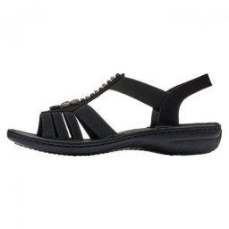 Sandale dama, negru, casual, din piele ecologica, cu talpa joasa si aplicatii cu margele, Rieker 60806-00-Negru (Marime: 38)
