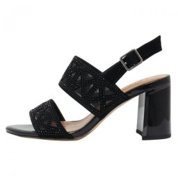 Sandale dama, negru, elegante, din piele intoarsa si piele naturala, cu toc, Epica JIJI20028C-01-I-Negru (Marime: 35)