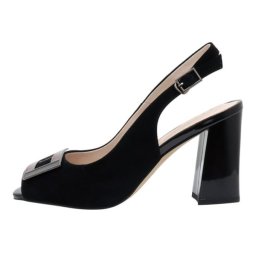 Sandale dama, negru, elegante, din piele intoarsa si piele naturala, cu toc, Epica K3K320107A-01-I-Negru (Marime: 38)