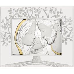 Icoana argintata Sacra Famiglia - Pomul vietii - Rama alba (Dimensiune icoana: 31 x 25 cm)