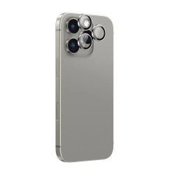 Folie de sticlă pentru cameră cu ramă din aluminiu AmazingThing AR Aluminum (3 lentile) pentru Apple iPhone 16 Pro / 16 Pro Max - gri