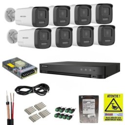 Sistem Supraveghere Analog Hikvision 3K 8 Camere cu Dual Light, Audio Bidirectional, DVR 8 Canale cu Deep Learning, HDD 1TB si Accesorii Montaj