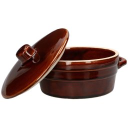 Oală din gresie cu capac maro 1 l