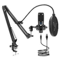 Microfon USB STREAMER 2.0 YMC 1031, condensator, cu caracteristica omnidirectionala, kit studio cu brat reglabil, pop-filter si antivibratii, negru, 1 buc