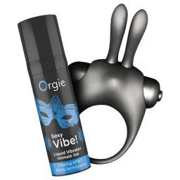 Orgie Bunny - set inel vibrator pentru penis (negru)