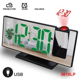 Ceas cu Oglinda si Proiectie 3618LP / Verde