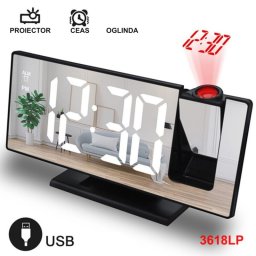 Ceas cu Oglinda si Proiectie 3618LP / Alb