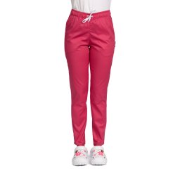 Pantaloni medicali cu elastan ciclam, model dama, cu snur si doua buzunare laterale