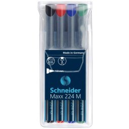 Universal permanent marker SCHNEIDER Maxx 224 M, varf 1mm, 4 culori/set - (N, R, A, V)